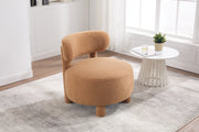 063-Teddy Fabric armless accent chair with curved backrest and solid wooden legs upholstered chair slipper side chair  for primary living space bedroom vanity room or reading room ,Khaki
