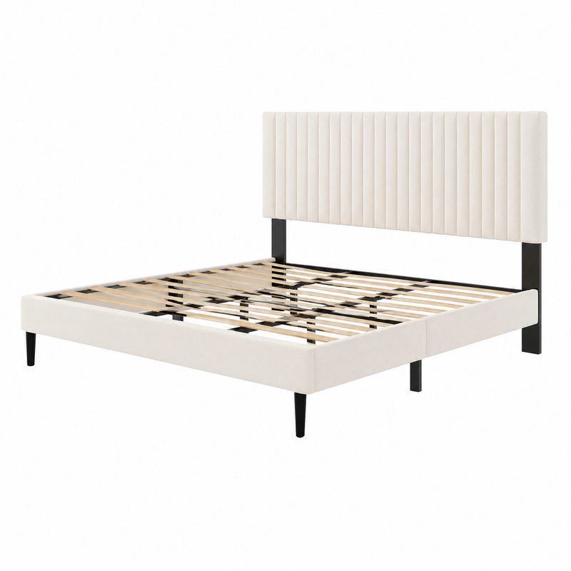 Full Size Bed frame, Velvet Upholstered Platform Bed with Height-Adjustable Headboard, Sturdy Frame and Alats, Quiet Design, No-Spring Mattress Compatible, Easy to Assemble