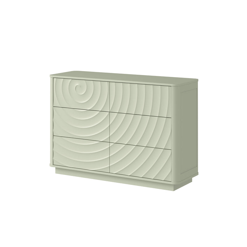 6 Drawer Dresser for Bedroom, 46.5' Wide Modern Large Chest of Drawers with Handle Free & Ripple Design,Wooden Clothes Storage Organizer for Closet, Nursery, Living Room, Apartment, Sage Green