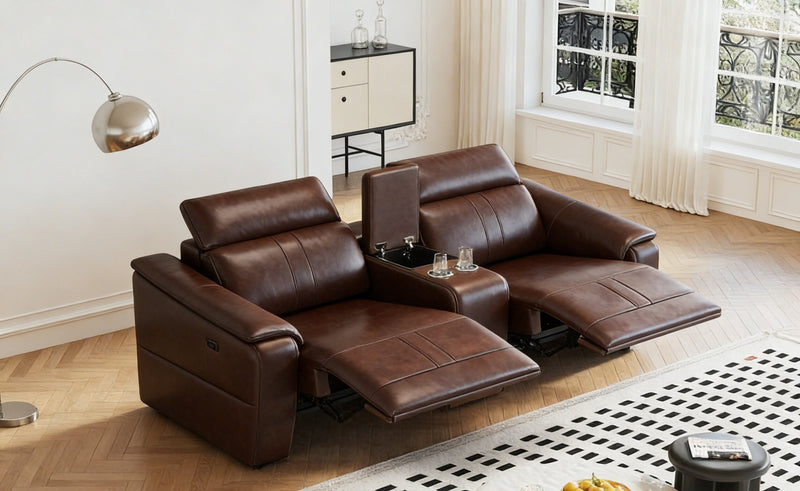 Power Loveseat Recliner Sofa, Reclining Sectional Sofa with Adjustable Headrest & Power Recline, Breathable Leather with Storage Console & USB Ports, Easy Assembly Living Room Furniture Sets