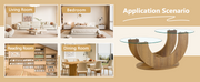 Creative U-Shaped Double-Tier Glass Coffee Table with Wood-Grain MDF Base: A Modern, Minimalist Living Room Side Table with Adjustable Height.