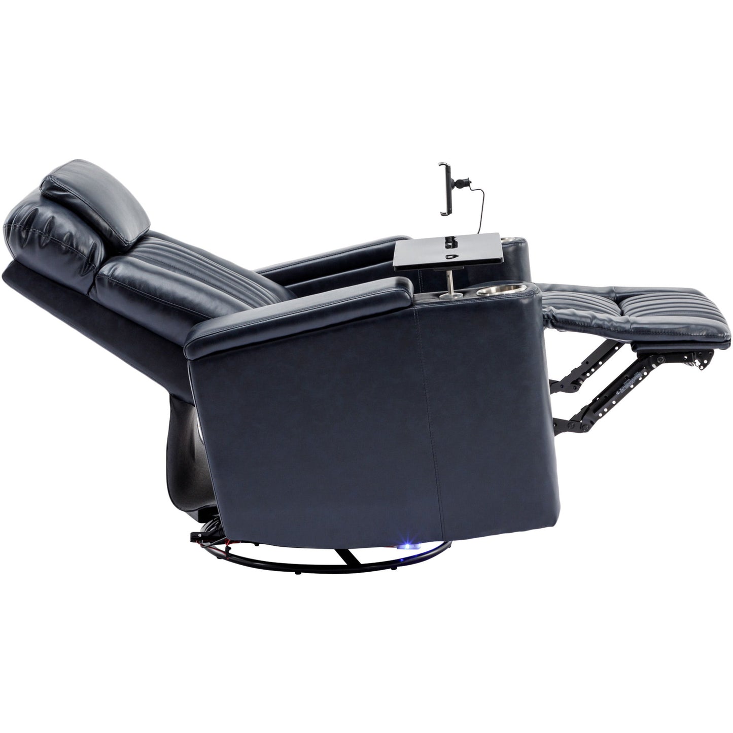 270° Power Swivel Recliner Home Theater Chair With Hidden Arm Storage, LED Light, Cup Holder, And Tray Table