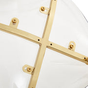Table and chair set.71 inch oval tempered glass dining table,gold double column light luxury style. Paired with 6 Transparent Plastic Chairs with Golden Metal Legs.