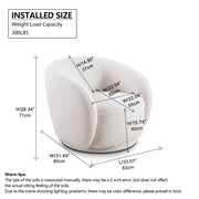 Modern Japandi White Boucle Sofa Set, 5-Piece Upholstered Cloud Couch Bundle, 3-Seater Sofa + 4 Pack 360° Swivel Barrel Accent Chairs for Living Room, Apartment, Home Office