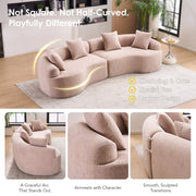 LY-025 Modular Sleeper Sectional Sofa, 4-Seater with Wood Grain Chenille Fabric, Warm Beige Convertible Sofa Bed, 30D High-Density Sponge Couch for Apartment & Living Room