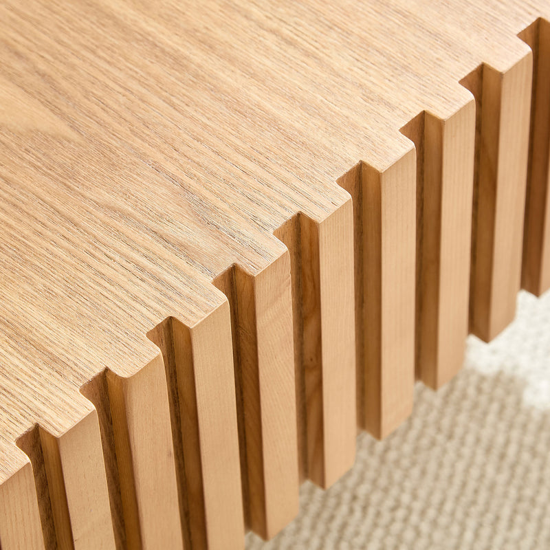 Modern 35.43 Inch Handcraft Drum Coffee Table Square Coffee Table for Living Room,Small Wooden Coffee Table with Sturdy MDF Pedesta,Narual Color