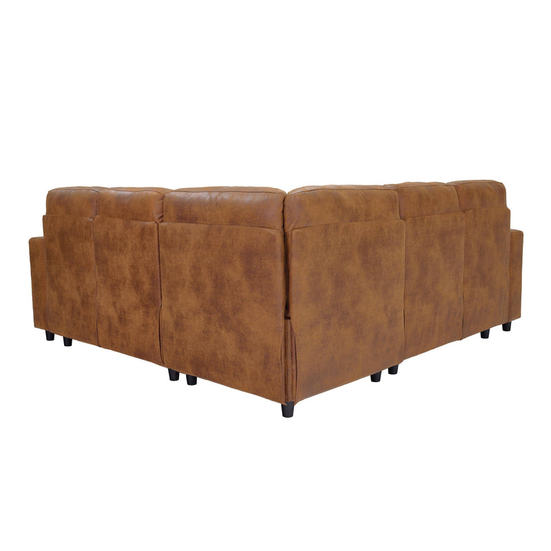 Foil Fabric upholstered L-Shape Sectional Sofa Bed with Pull Out Sleeper and Storage, Convertible Corner Couch with Cup Holders & Side Pockets for Living Room