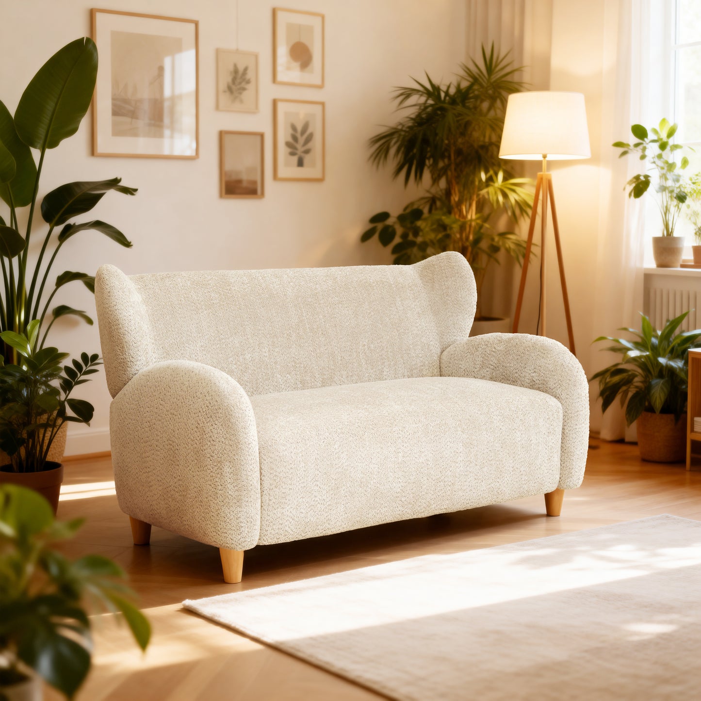 Nordic Chair Laid-back Style loveseats 58 inches - chenille Fabric Sofa Chair, Decorative Sofa, Curved Backrest,  Living Room  Study  Leisure Room ,Camel