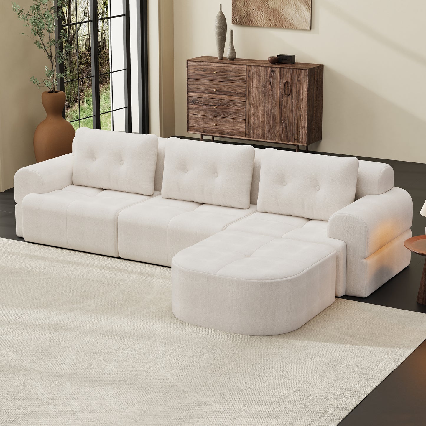 Modular Sectional Sofa Couch with Chaise, Full-Foam Structure, Compression Packaging Design, Woven Texture Upholstery, Oversized Modern Sofa for Living Room