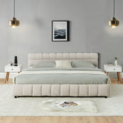 California King size Upholstered Bed ,comfortable upholstered bed frame, Chenille fabric, with headboard and solid bed frame. With drawer for storage.-Beige(90.5''*80.5''*31'')