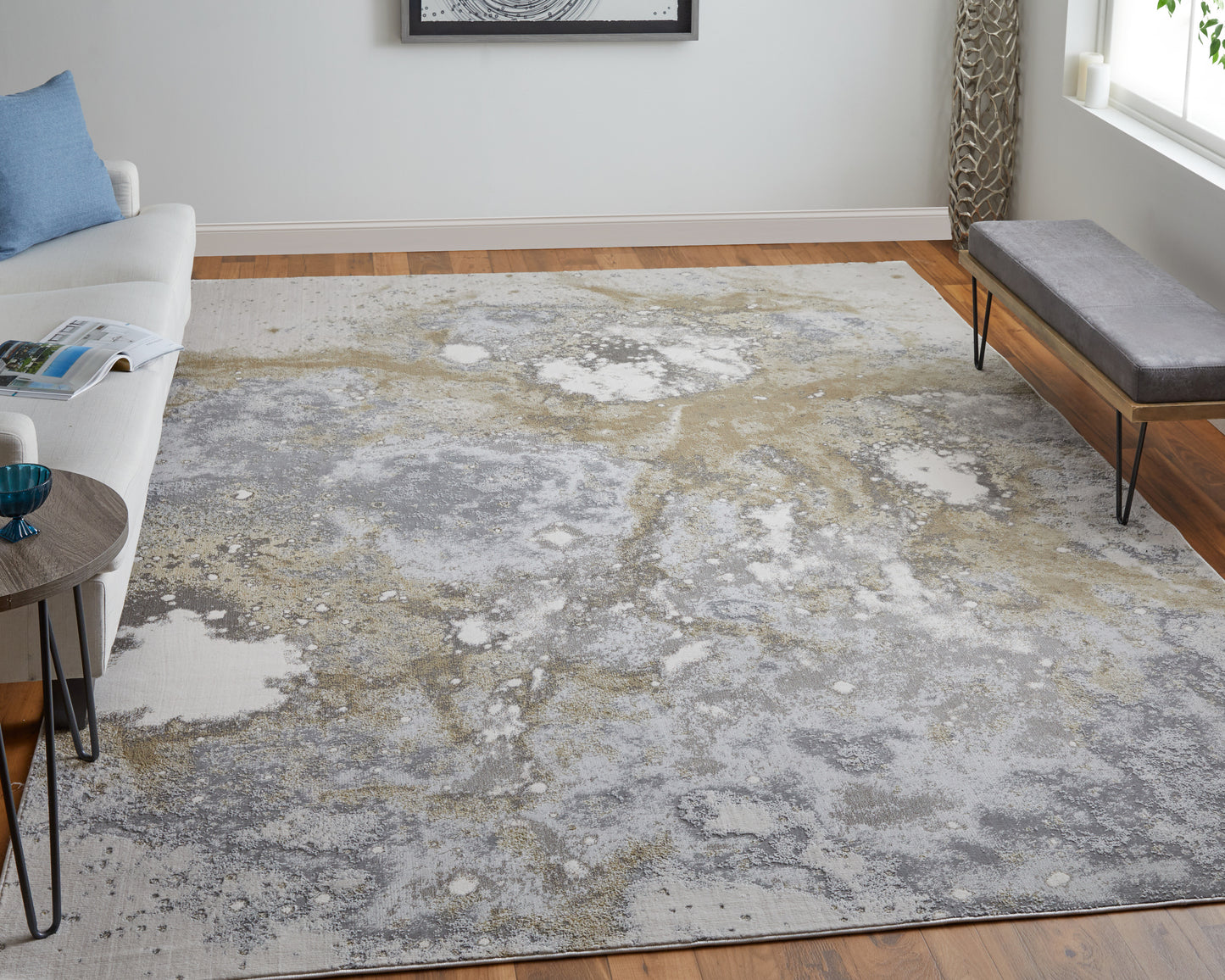 Astra Transitional Abstract, Gray/Gold/Ivory