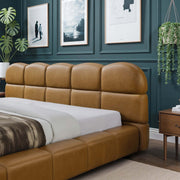 Roswell Luxurious King Size Platform Bed with Biscuit-Tufted Vegan Leather Headboard in Tan, Durable Material, 95.1 x 95.5 x 39.2 Inches