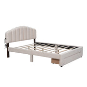 Teddy Fleece Queen Size Upholstered Platform Bed with Drawer, Beige(Old SKU: WF309187AAA)