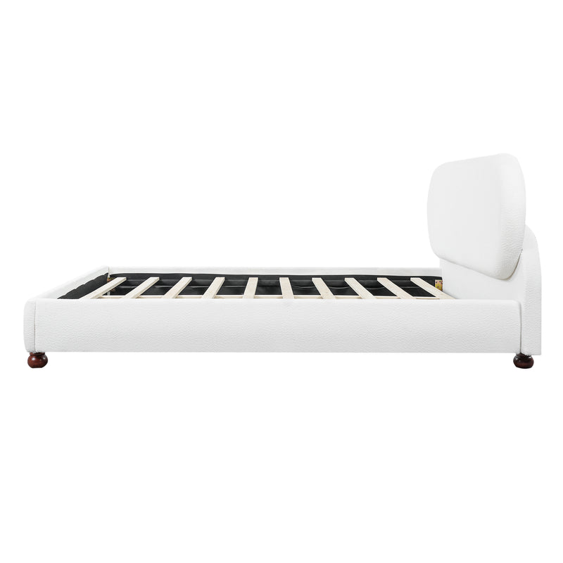 Cream-colored Boucle Upholstered Bed with Rubber Wood Foot ,Queen