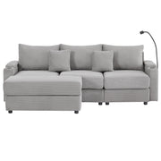 Modern Style Loveseat Sofa Sectional Sofa Couch With Storage Space, A Movable Ottoman, Two USB Ports, Two Cup Holders, A Phone Holder For Living Room