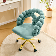 Modern Velvet Adjustable Swivel Desk Chair with Bubble Back, Upholstered Vanity Chair with Gold Metal Base, Rolling Office Chair for Home Office, Bedroom, Makeup Room, Blue (Set of 1)