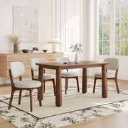 63' Solid Wood Dining Table Set with 4 Upholstered Chairs, Farmhouse Dinner Table Set of 5 Piece with Walnut Finish & Beige Chenille Seats, Heavy-Duty Support up to 1000 lbs, Easy Assembly