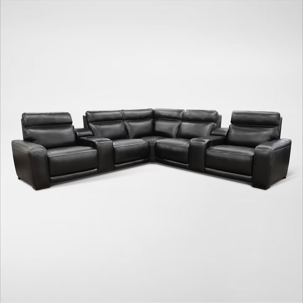 Summit Triple-Power 7-Piece Reclining Sectional with Modern  Sound and Two Consoles