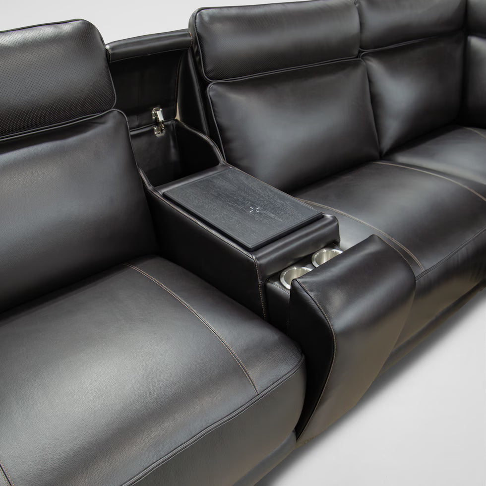 Summit Triple-Power 7-Piece Reclining Sectional with Modern  Sound and Two Consoles