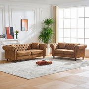 Chesterfield ‌tech Fabric Sofa,High-tech Fabric Roll Armrest Sofa,Upholstered Mid Century Modern Couch,2 Seater Couch for Living Room, Office, Apartment, Brown