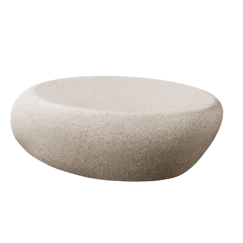 43.31''Fiberglass Elliptical Coffee Table for Living Room Vintage Table,Matte Rocks Table front of the Sofa, Irregular Center Table,No Need Assembly,Cream White