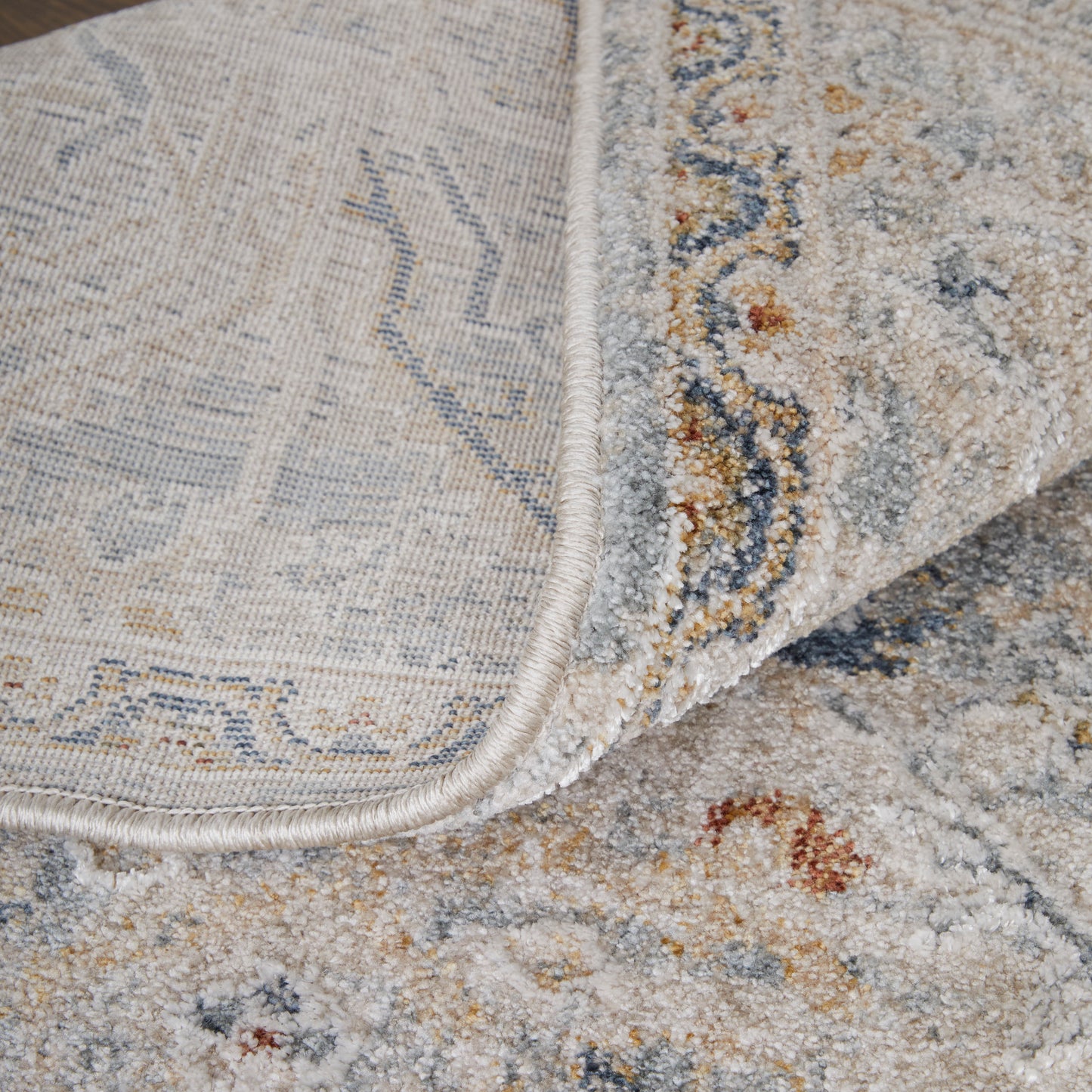 Pasha Transitional Distressed, Ivory/Blue/Tan