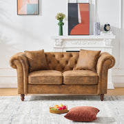 Chesterfield ‌tech Fabric Sofa,High-tech Fabric Roll Armrest Sofa,Upholstered Mid Century Modern Couch,2 Seater Couch for Living Room, Office, Apartment, Brown