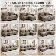 Chenille Supportive Three-Seater Sofa with Exquisite Waist Pillow,Ergonomic Curve Design, Easy to Assemble Modular Couch for Living Room Office, Coffee