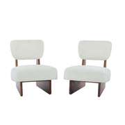 [Set of 2] Modern Beige Lounge Chair with Polyester Upholstery, Sturdy Wood Base With Walnut Finish, Minimalist and Stylish Accent Seating for Living Room, Bedroom, or Office