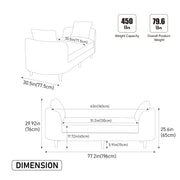 Wide Modern Upholstered End of Bed Bench with Armrests, Chenille Chaise Lounge Couch with 2 Bolster Pillows, Daybed with Rubberwood Legs For Living Room,Bedroom,Apartment,Guestroom,WHEAT