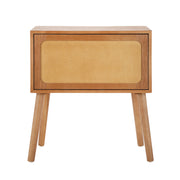 Rotating Hidden Compartment Nightstands, Mid Century Modern Concealment Furniture, Rattan Bed Side Table, Compartment End Table with Wood Legs, Bedside Tables for Bedroom, Living Room, Dorm, Natural