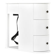 Modern End Table with Hidden Cup Holder Drawer, Charging Station & Pull-Out Side Table, Wooden Bedside Table with 2 Storage Drawers, Space Saving End Table for Bedroom & Living Room