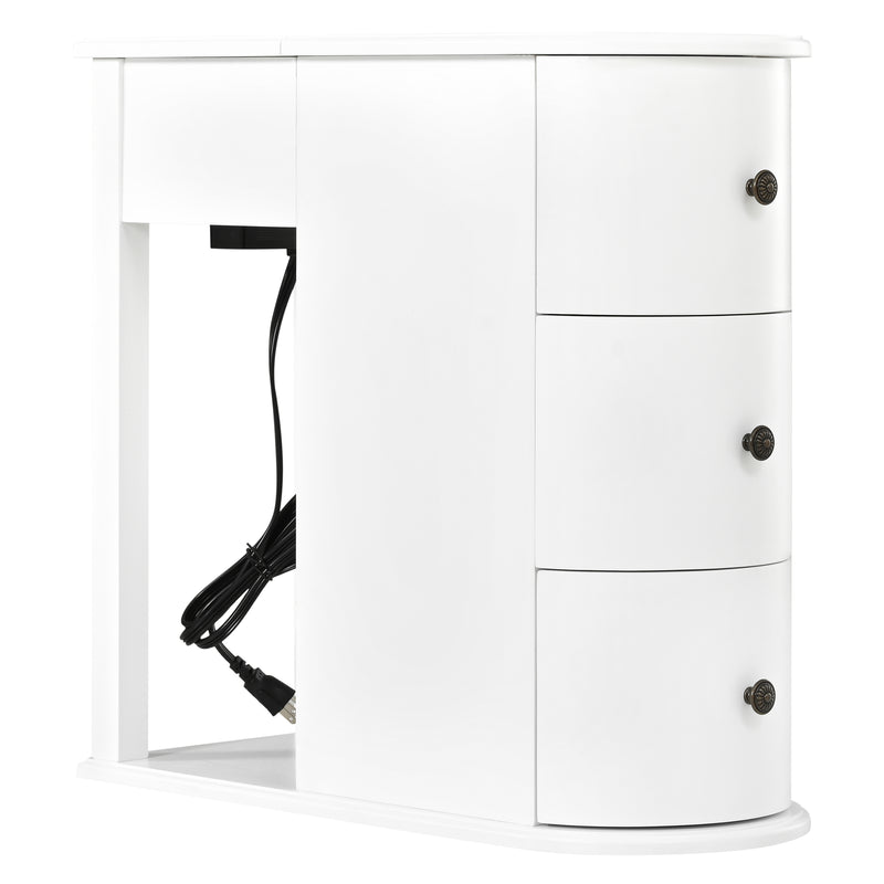 Modern End Table with Hidden Cup Holder Drawer, Charging Station & Pull-Out Side Table, Wooden Bedside Table with 2 Storage Drawers, Space Saving End Table for Bedroom & Living Room