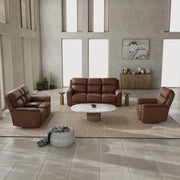 Oslo Dual Power Reclining Sofa and Love Seat with a Manual Swivel Glider Recliner in Pecan