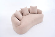 Old Sku: W2231P292607 Compression Loveseat Sofa, Curved Modern Styles Sofa for Small Spaces & Apartments, 30D Chenille No-Assembly,3 Throw Pillows.  Warm Beige.