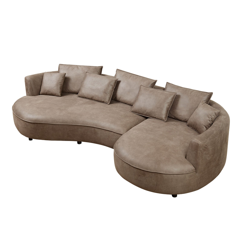 Modern Sectional Curved Sofa Couch for Living Room,Leathaire Upholstered 5-Seat Sofa Couch, Technology Cloth Couch Set for Apartment Office,Brown