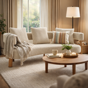 Luxe 76.5 in. Curved 3 Seater Modern Upholstered Boucle Sofa,Sesame