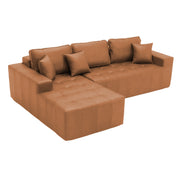 Faux Leather L-Shaped Corner Chaise Sofa Bed with High-Density Sponge, Light Brown, No-Assembly Required for Living Room or Guest Room