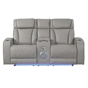 Fortuner Power Reclining 2Pc Living Room Set in Gray Faux Leather with LED Lights, Massage Function, Bluetooth Speakers and Wireless Charging