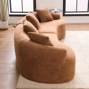 Compression Sponge Sofa Orange Curved Modular Sectional, 30D High-Density Chenille Sleeper Couch for Apartment, Living Room,110'L
