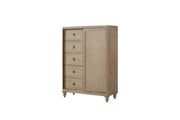 Queen Canopy Bedroom Set With A 2 Drawer Nightstand A Dresser With Poster Mirror And A Door Chest - Sand