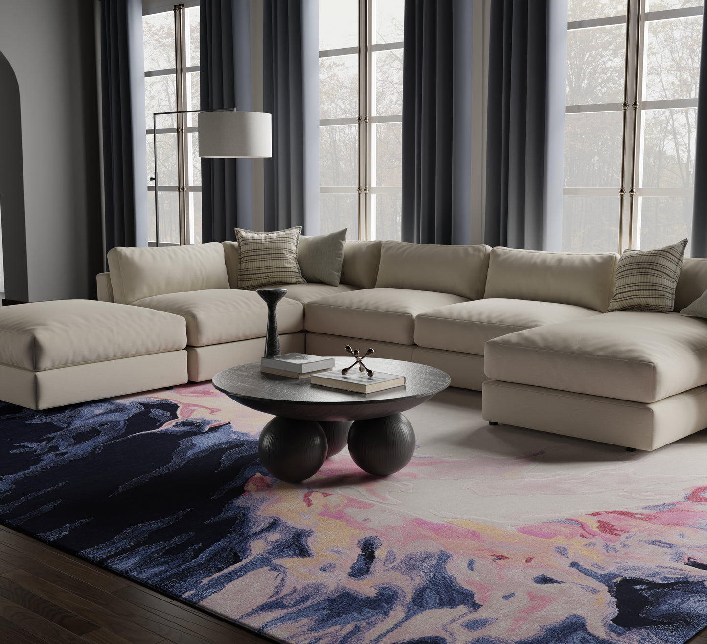 Kawai Modern Abstract, Pink/Blue/Ivory