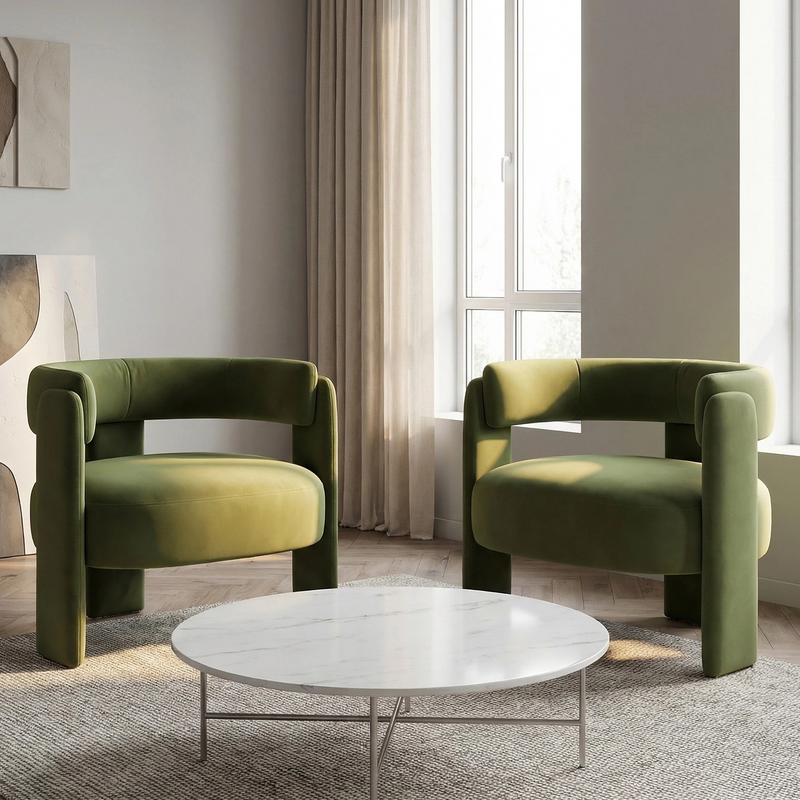 Accent Chair for Living Room, Velvet Comfy Single Sofa Chair Mid-Century Modern Armchair Wooden Legs for Bedroom Office Reading