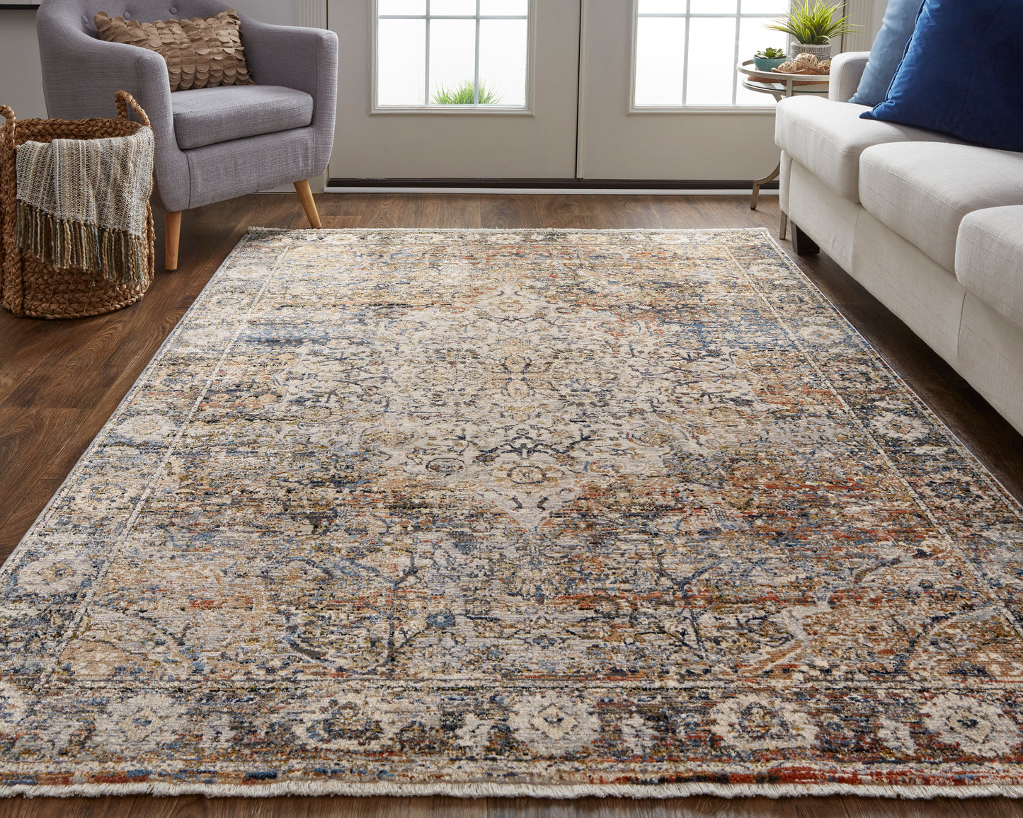 Kaia Transitional Medallion, Tan/Orange/Blue