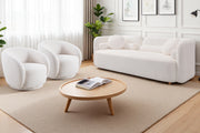 Modern Japandi White Boucle Sofa Set, 5-Piece Upholstered Cloud Couch Bundle, 3-Seater Sofa + 4 Pack 360° Swivel Barrel Accent Chairs for Living Room, Apartment, Home Office