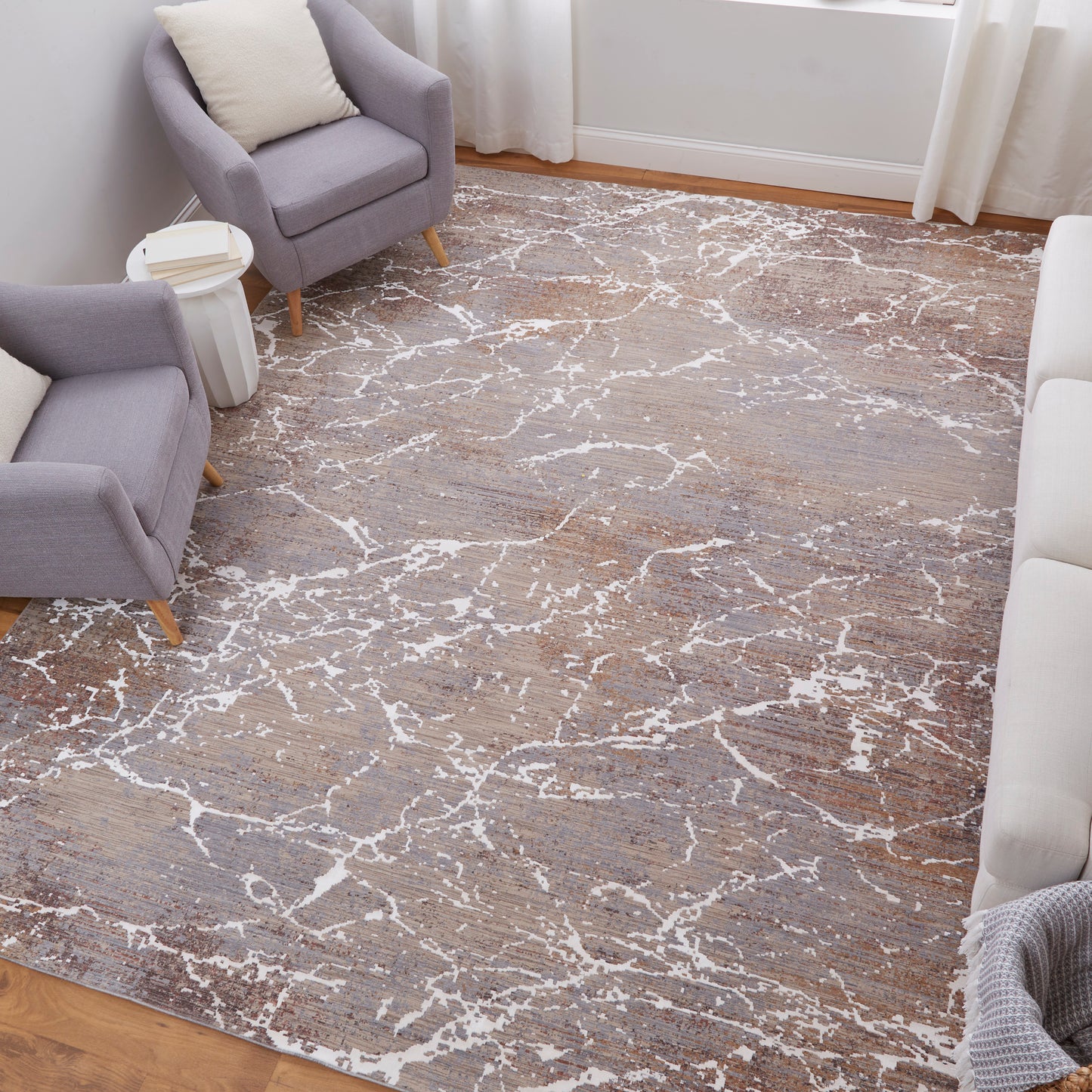 Pryor Modern Abstract, Taupe/Brown/White