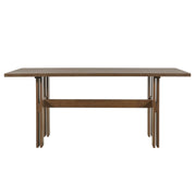 7‑Piece Dining Table Set, 71' Rectangular Rubber Wood Dining Table with 6 Upholstered Arm Chairs, Walnut Wood Frame & Beige Fabric Cushion, for Dining Room Kitchen