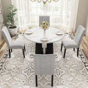 5 Piece Round Dining Table Set, Dining Table And 4 Upholstered Chairs For Dining Room, Kitchen Room, Living Room - White / Gray