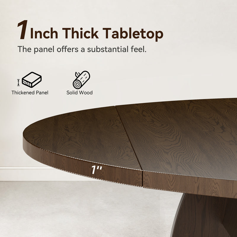 51.2' Solid Wood Extendable Dining Table Set with 6 Upholstered Chairs, 7 Piece Farmhouse Dinner Set with Walnut Finish & Arch Legs, Drop Leaf Converts Oval to Round for Small Spaces, Easy Assembly