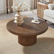 Round Coffee Table with Cylindrical Leg,Wood Veneer Tabletop Table,Rounded Sofa Side Table for living Room Office,Brown